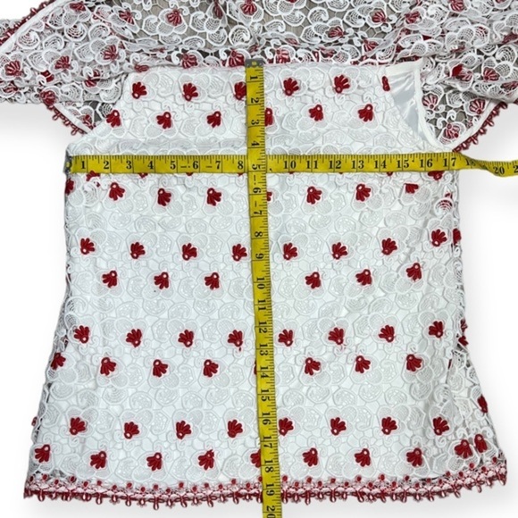 Alexis size M white and red crochet lace off the shoulder top - Picture 4 of 7